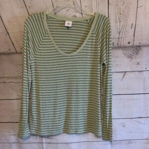 Cabi Olive Green Striped Long Sleeve Top Chic Casual Size Small